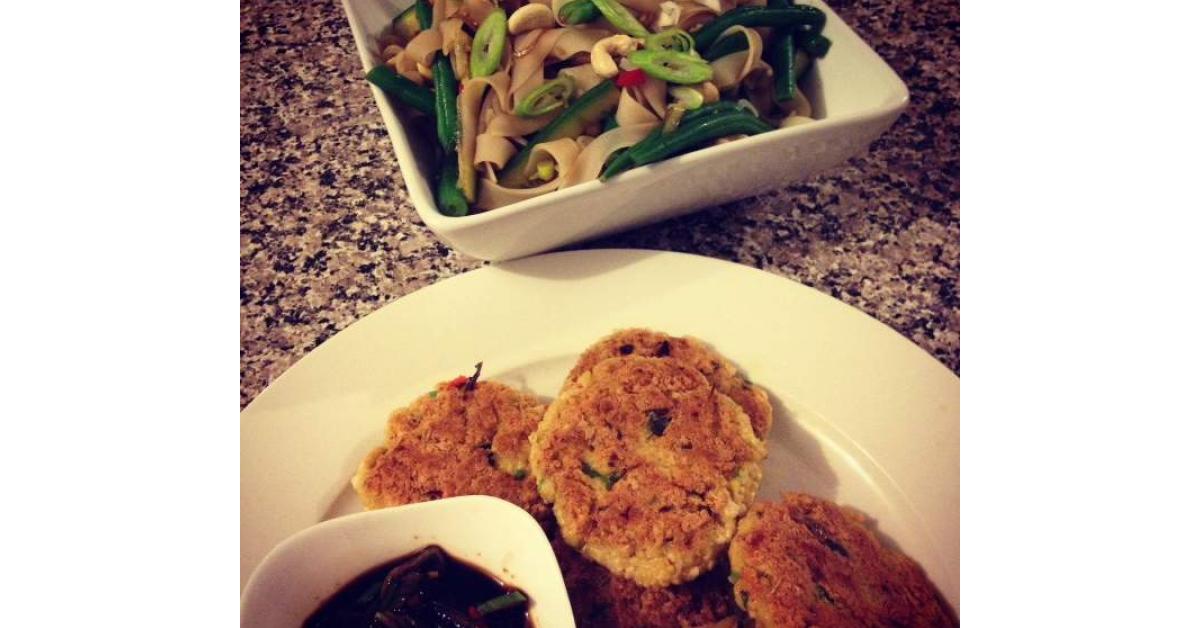 Thai tofu cakes with rice noodle salad by Donna Bathy. A Thermomix