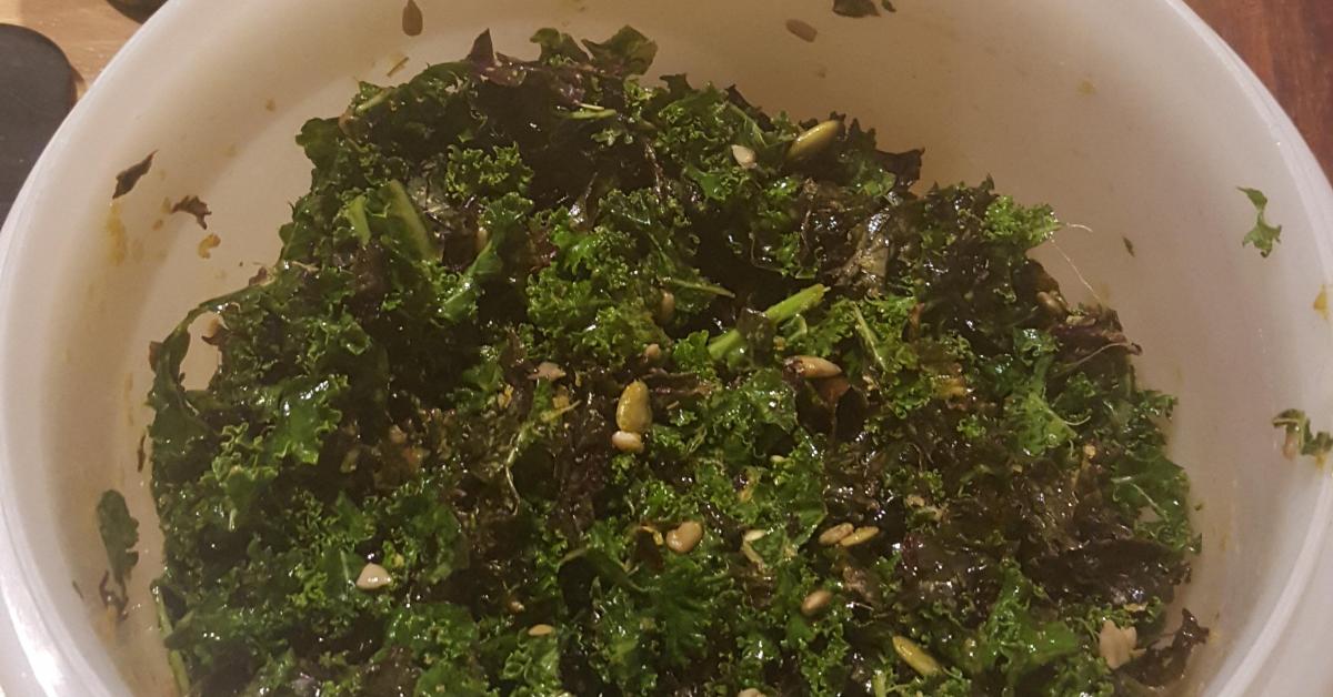 Kale Broccoli Salad with Avocado Goats Cheese Dressing by Sarah