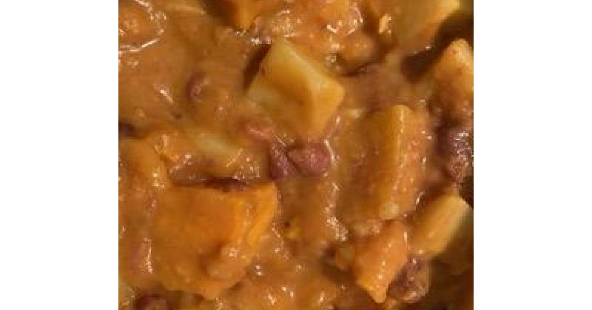 Sweet Potato and Red Kidney Bean stew with peanuts. by Inspired. A