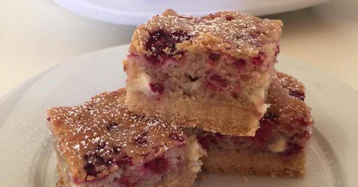 Raspberry and White Chocolate Slice by Elisha Squire on www