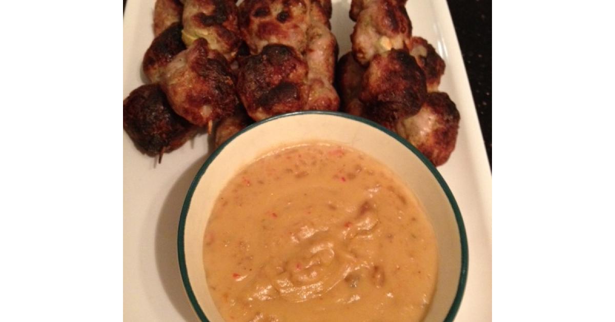 Vietnamese Minced Pork Skewers with Peanut Sauce by HAPPY HINKS. A