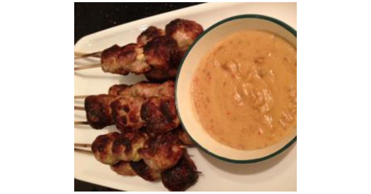Vietnamese Minced Pork Skewers with Peanut Sauce by HAPPY HINKS. A