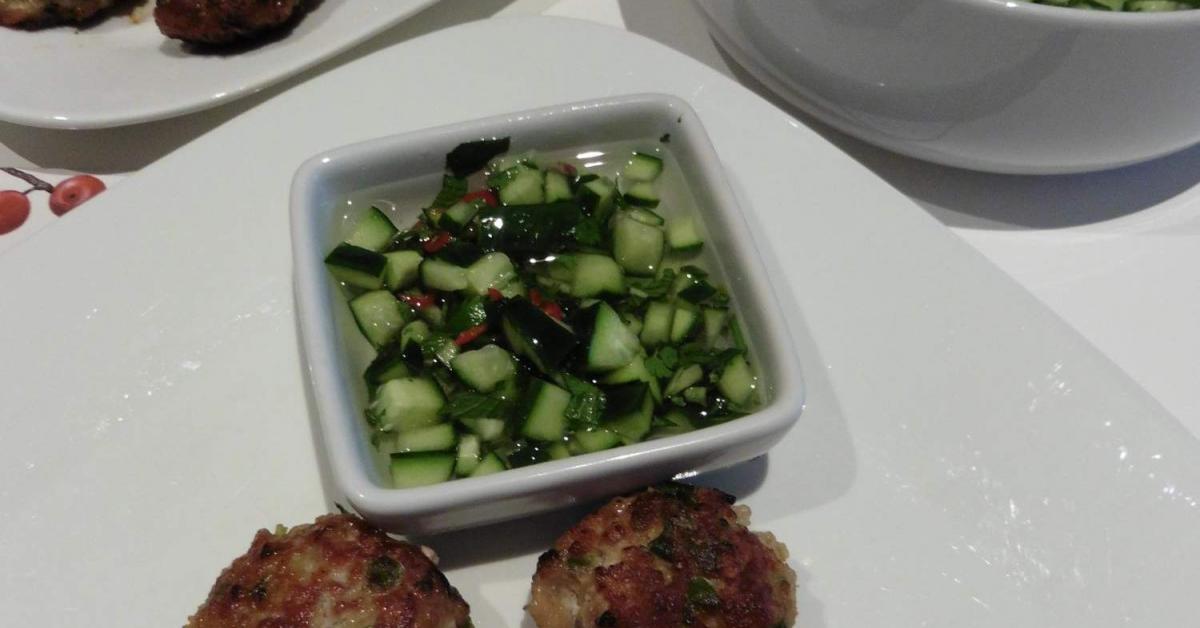 Red Curry Pork Balls with Cucumber Dipping Sauce by SusanLouise. A
