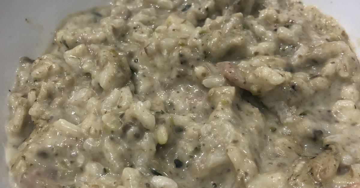Creamy Carbonara Risotto with Hidden Veg by Thermo Meeks. A Thermomix