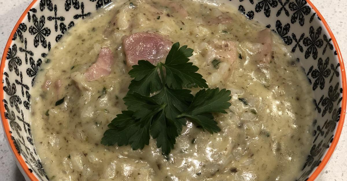Creamy Carbonara Risotto with Hidden Veg by Thermo Meeks. A Thermomix