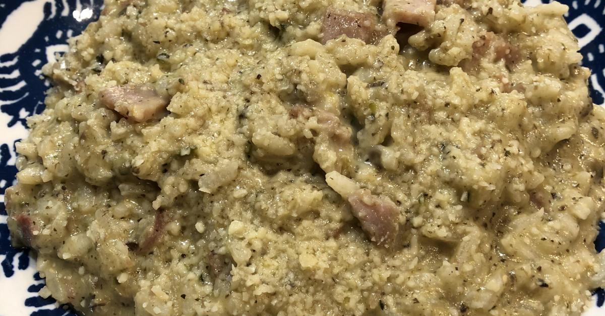 Creamy Carbonara Risotto with Hidden Veg by Thermo Meeks. A Thermomix