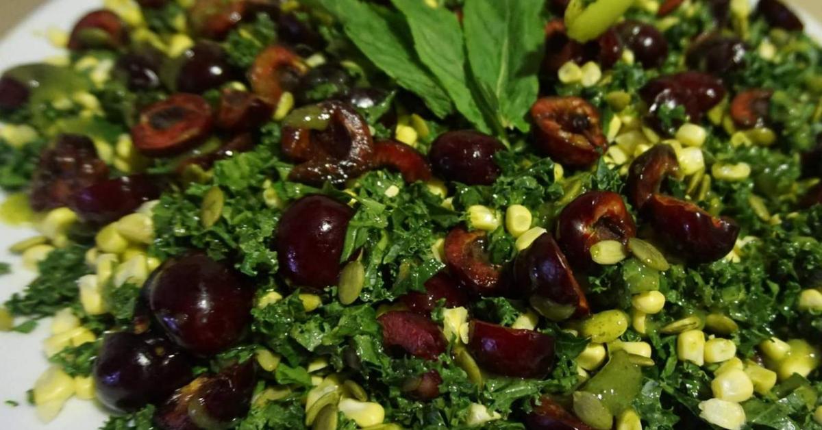 Kale & Cherry Salad with Mango Mint Dressing by Niccioneill. A