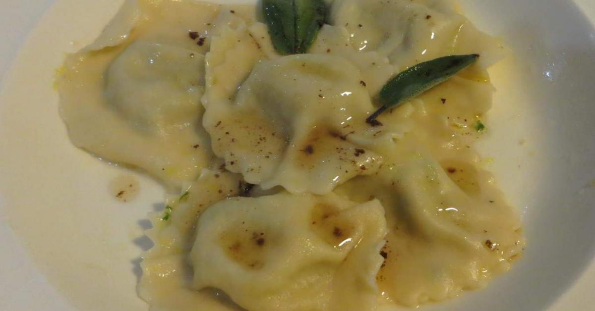 Pumpkin & Pine Nut Ravioli with Burnt Sage Butter Sauce by Toppy. A