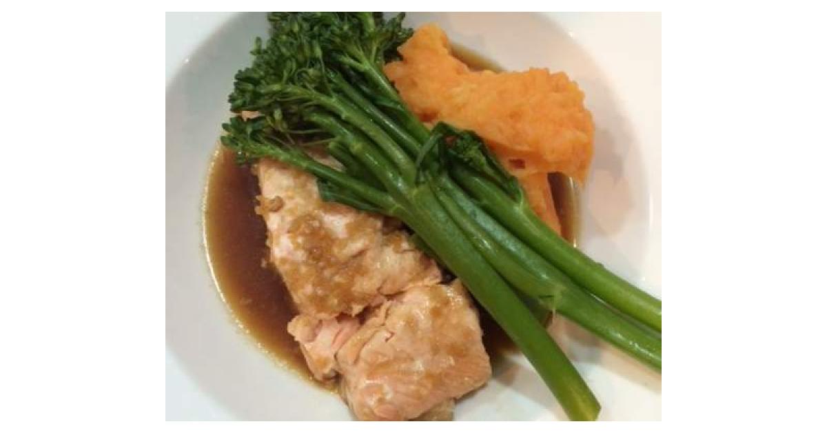 Salmon with mash, broccolini and asian inspired sauce by Nicole de